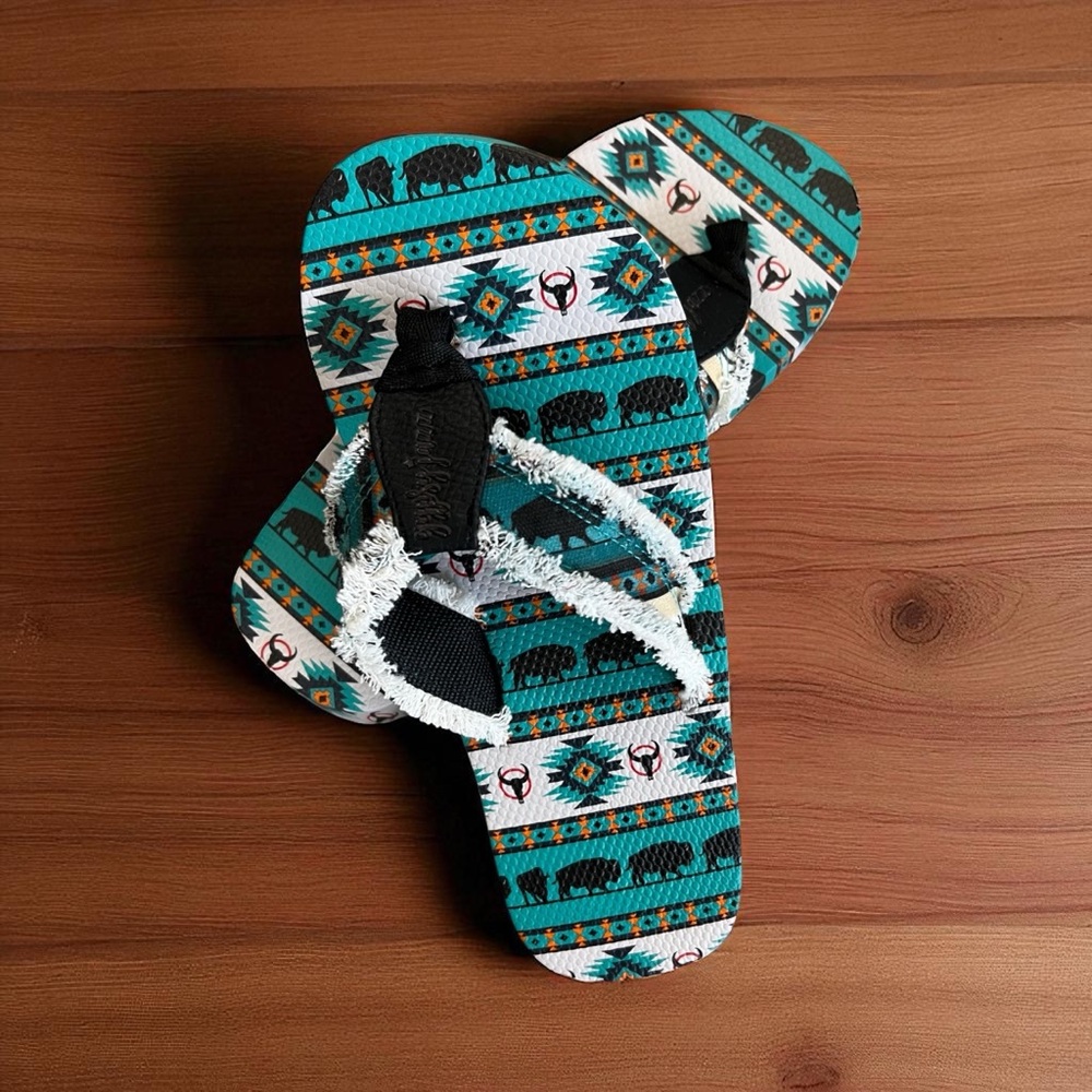 Gypsy Jazz Teal and Black Patterned Sandals
